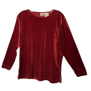 Liz Baker | Maroon Velvet Long Sleeve Top, Medium Petite